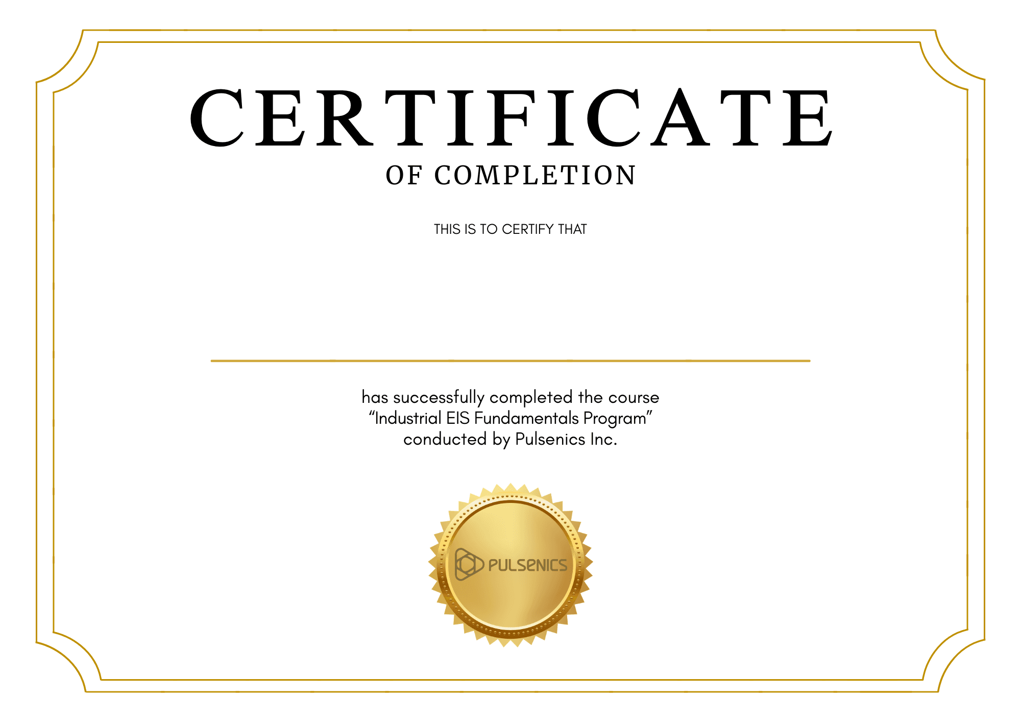 Sample certificate of completion for the Industrial EIS Fundamentals Program